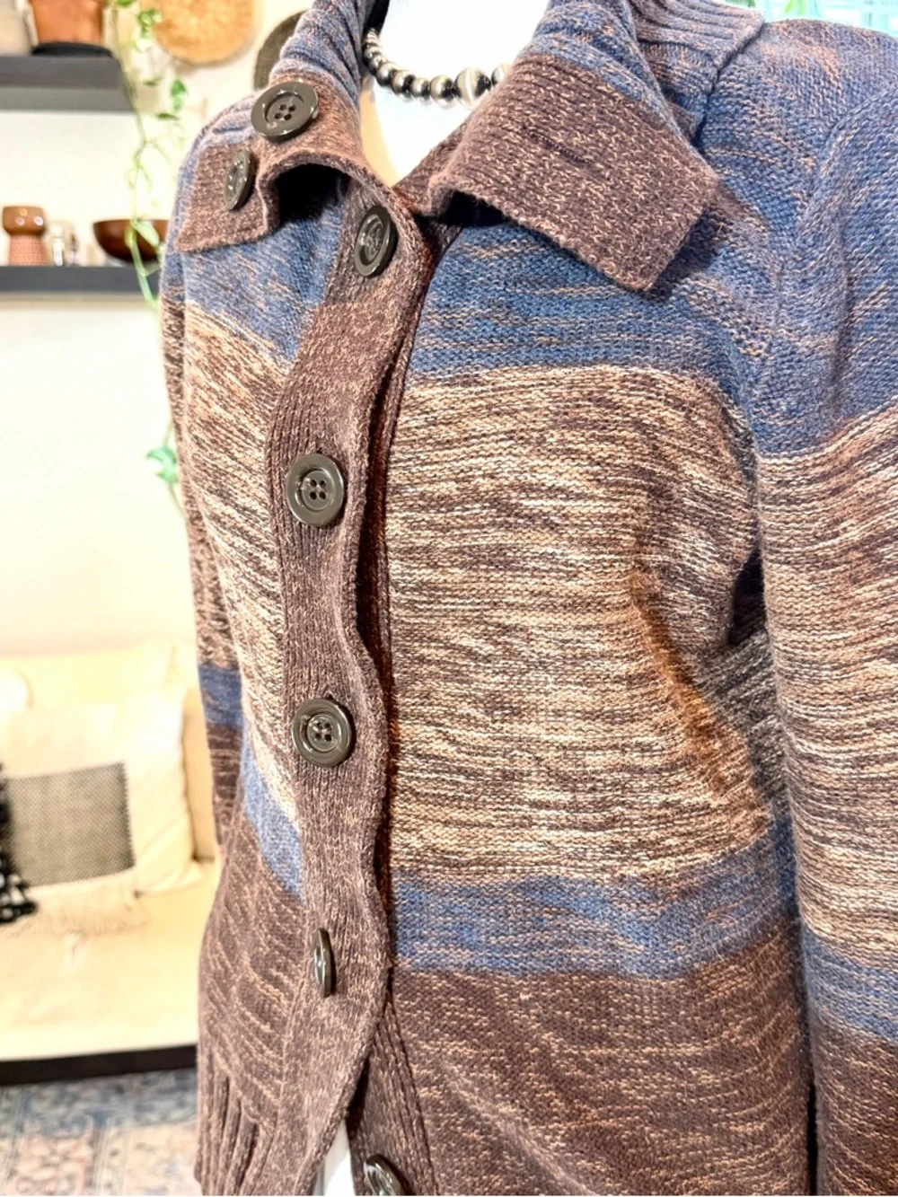 Pendleton Beautiful Brown and Blue Ribbed Button Cardigan - Picture 3 of 8